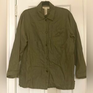 Sweet Jessie Linen Army Green Button Down Shirt Jacket